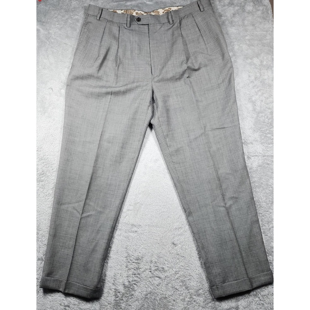Ralph Lauren Dress Pants Mens 40x32 (Fits‎ 38x30) Gray Wool Pleated Cuffed